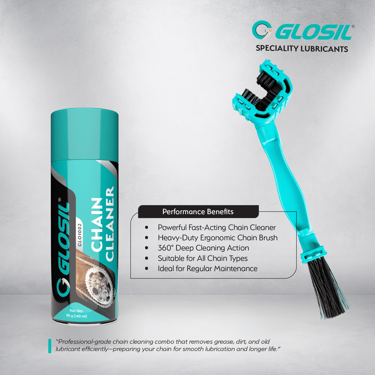 Glosil Chain Cleaner & Cleaning Brush Combo | Chain Cleaner Spray 140