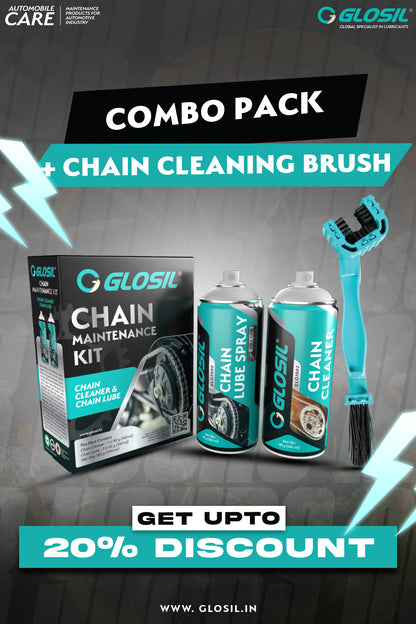 Glosil 3-in-1 Bike Chain Care Kit | Chain Cleaner 140mL + Chain Lube 150 mL + Cleaning Brush
